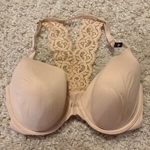 Victoria's Secret Perfect Coverage Racerback Lace Bra Nude 34DD